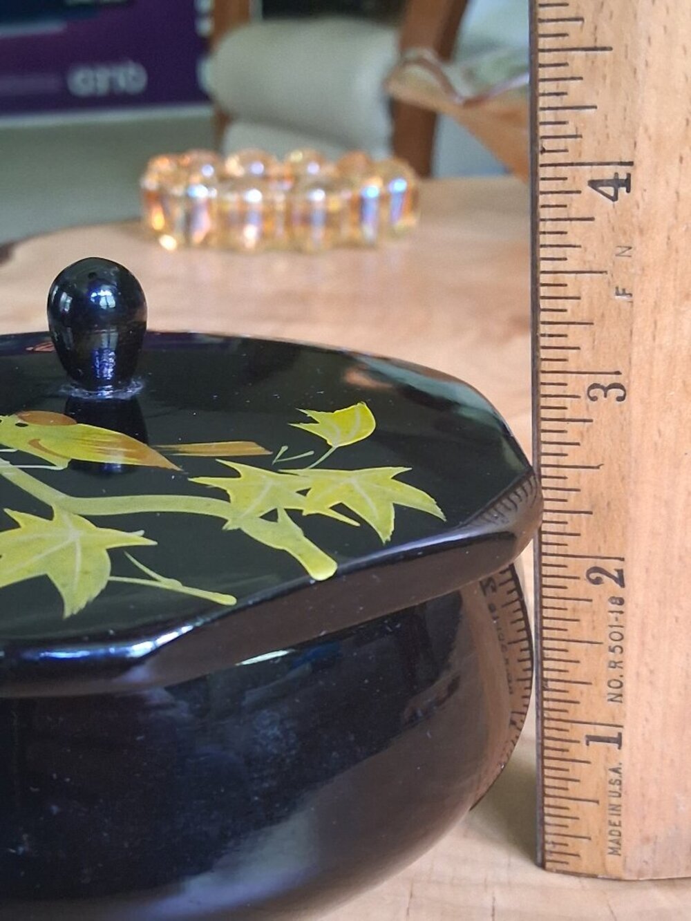 Vintage 1950s Japanese Lacquer Dresser / Powder Bowl with Lid - Picture 12 of 15